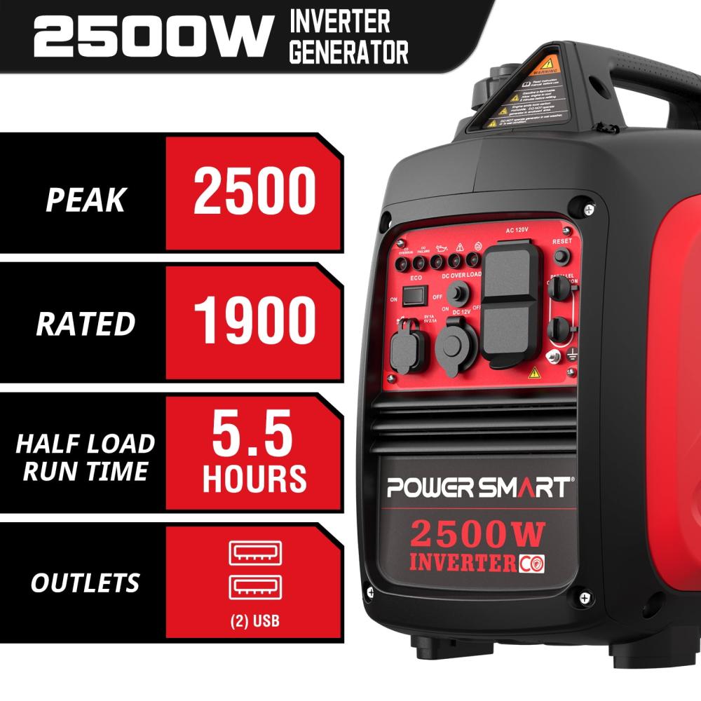 2500W Portable Inverter Gas Generator, CO Detect Super Quiet Low Oil Shutdown,for Camping