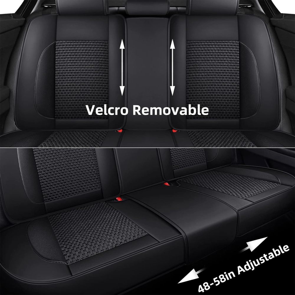hikeaglauto Juego completo de fundas de asiento de coche, de piel sintética para autos, SUV, súper transpirables, universales, para la mayoría de los sedanes (juego completo, negro)