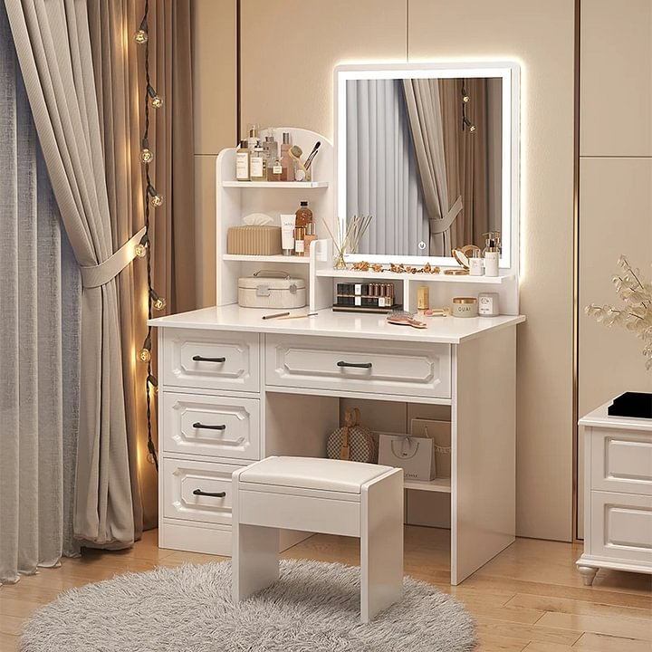Tocador lacado en blanco, espejos para dormitorio, cajones, artículos de tocador, armarios, bolígrafo para sala de estar, té de IRa Bedroom Furniture