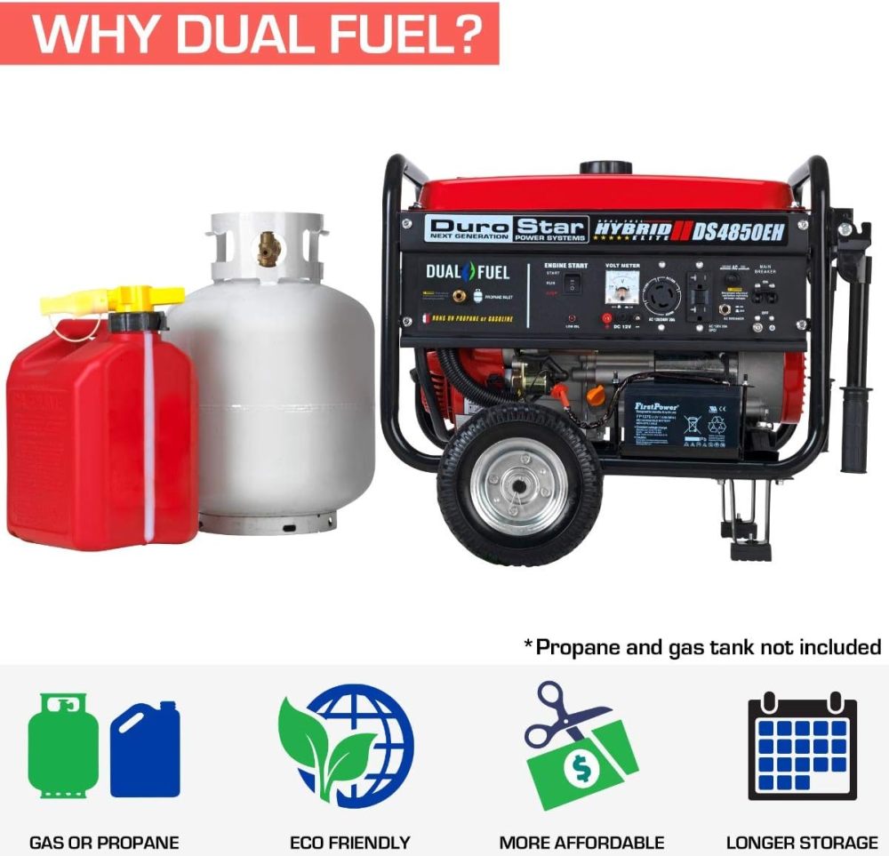 DS10000EH Generador portátil de Doble Combustible, 10000 W, Arranque eléctrico, Respaldo en casa y Listo para RV, Aprobado por 50 Estados, Rojo/Negro