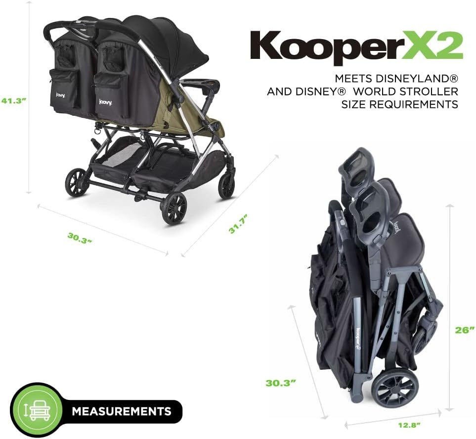 Joovy Kooper X2 carriola doble, carriola de viaje ligero, plegable compacto con bandeja