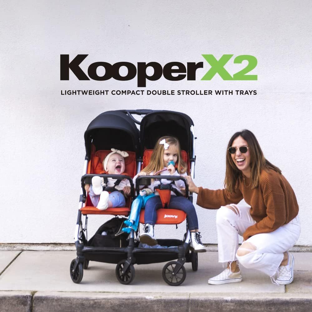 Joovy Kooper X2 carriola doble, carriola de viaje ligero, plegable compacto con bandeja