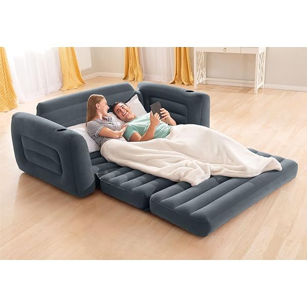 Sofá inflable extraíble: portavasos incorporado, superficie aterciopelada, válvula 2 en 1, se pliega de manera compacta, tamaño Queen de 46" x 88" x 26"