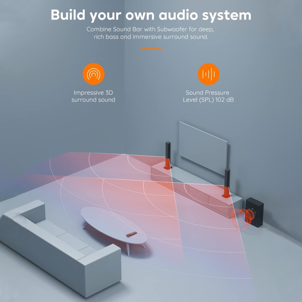 Barra de sonido con subwoofer, barras de sonido separables de 2.1 canales para TV, sonido envolvente 3D opcional, Bluetooth/HDMI-ARC/AUX