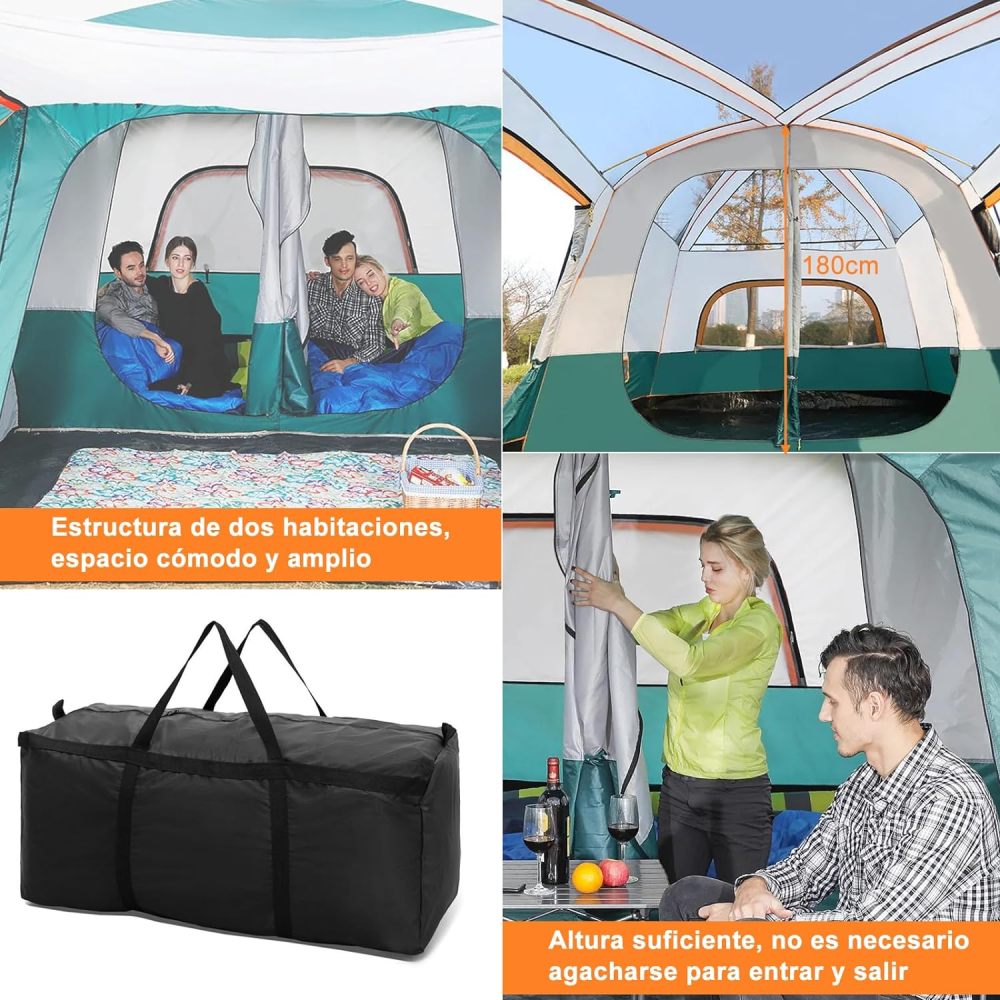 Dopwii Casa de Campaña Portátil,Tienda de Campaña para5~8 Personas,Tienda Familiar de Fácil Instalación,Tienda para Acampar Impermeable con Alfombra de Piso y Toldo de Puerta,Gran Ventilación