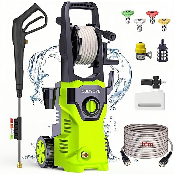 Hidrolimpiadora de Alta Presion, 2200W 150Bar Presión de Trabajo, Caudal 540L/H con Boquilla Ajustable, Hidrolimpiadora Profesional para Coches, Vallas, Patios | Manguera de 10 m Incluida Verde