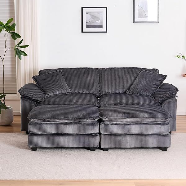 Sofá seccional Loveseat con otomana, sofá cama moderno con almohadas