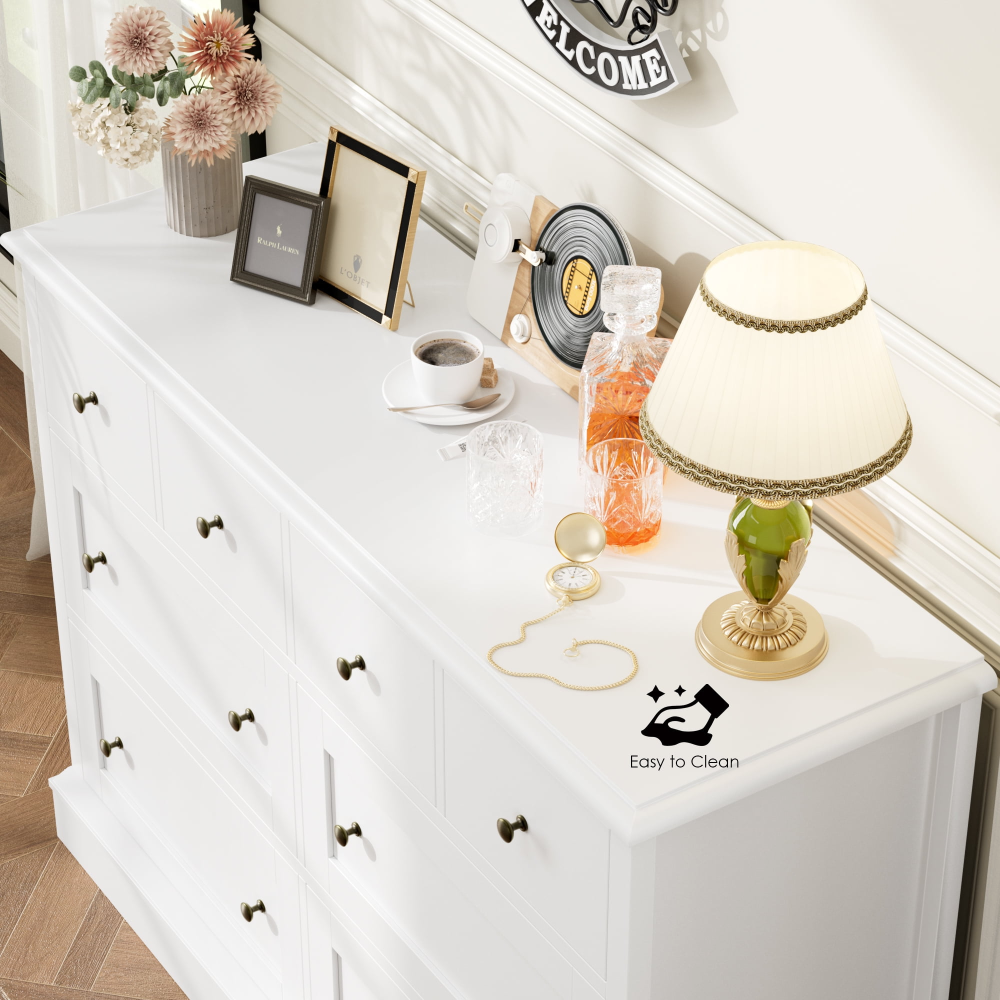 Cómoda horizontal combinada de 8 cajones para dormitorio, cómoda blanca moderna, mueble de almacenamiento de madera para sala de estar