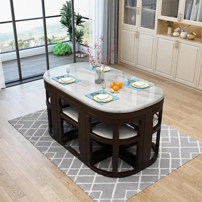 Mesa de comedor de madera maciza de mármol para 6 personas