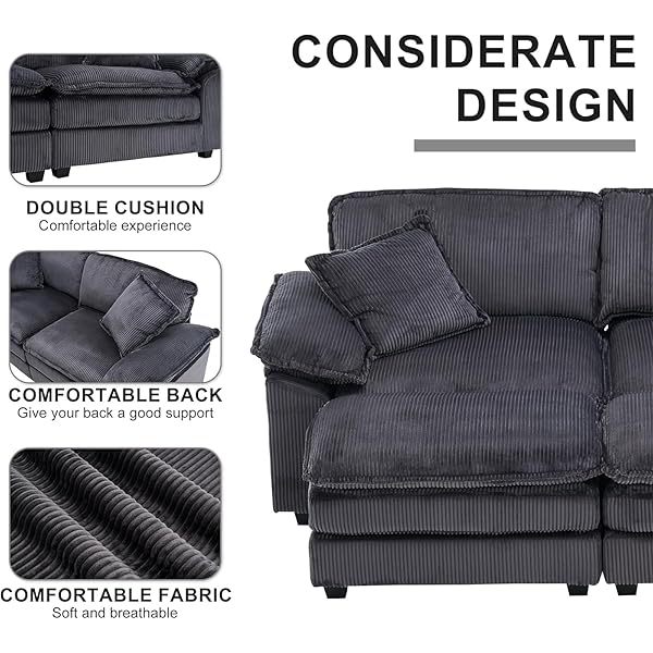 Sofá seccional Loveseat con otomana, sofá cama moderno con almohadas