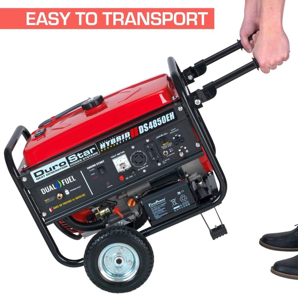 DS10000EH Generador portátil de Doble Combustible, 10000 W, Arranque eléctrico, Respaldo en casa y Listo para RV, Aprobado por 50 Estados, Rojo/Negro