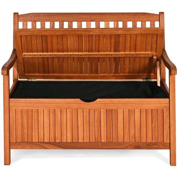 Costway Banco contenedor de madera para exterior, banco para entrada con revestimiento interno removible y empuñadura, para patio jardín balcón y salón