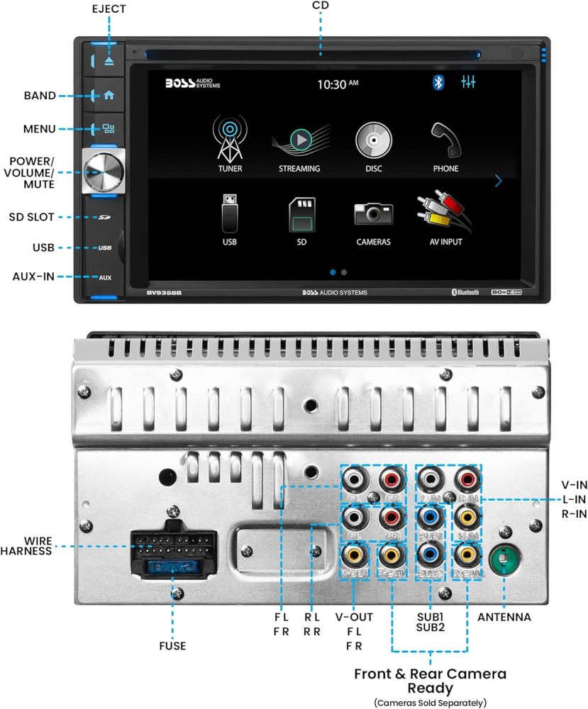 Sistema estéreo de coche - Doble DIN de 6.2 pulgadas, visualización táctil, audio Bluetooth y unidad principal de llamadas, entrada auxiliar, USB, SD, reproductor de CD, receptor de radio AM/FM, cámara de respaldo