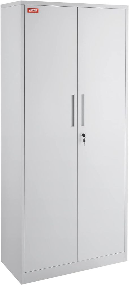 Metal Storage Cabinet with Wheels, 75'' Locking Steel Storage Cabinet with 2 Magnetic Doors and 4 Adjustable Shelves for Office, Garage, Home