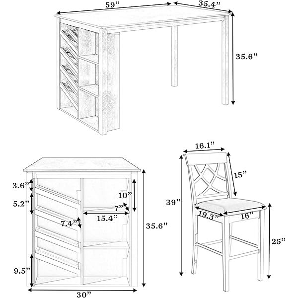 Juego de mesa de comedor de altura de mostrador con 4 sillas, mesa de cocina de madera maciza con gabinete de almacenamiento y cajón, tablero de mesa de mármol sintético, color negro
