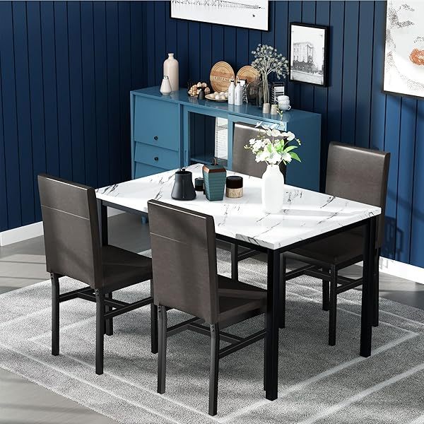 Juego de mesa de comedor para 4, 5 piezas de mármol DiningTableSet