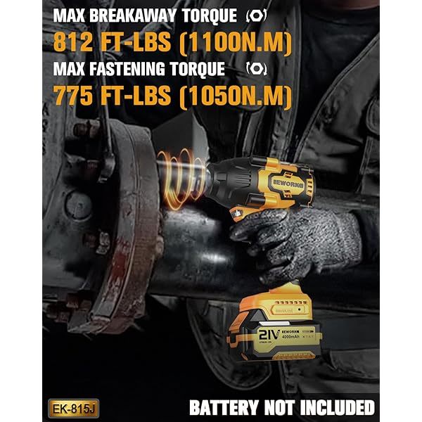 Llave de impacto inalámbrica de 1/2 pulgada, 21 V, sin escobillas, pistola de impacto de alto torque,bolsa de herramientas (RB-810), versión 700 ft-lbs/Pro
