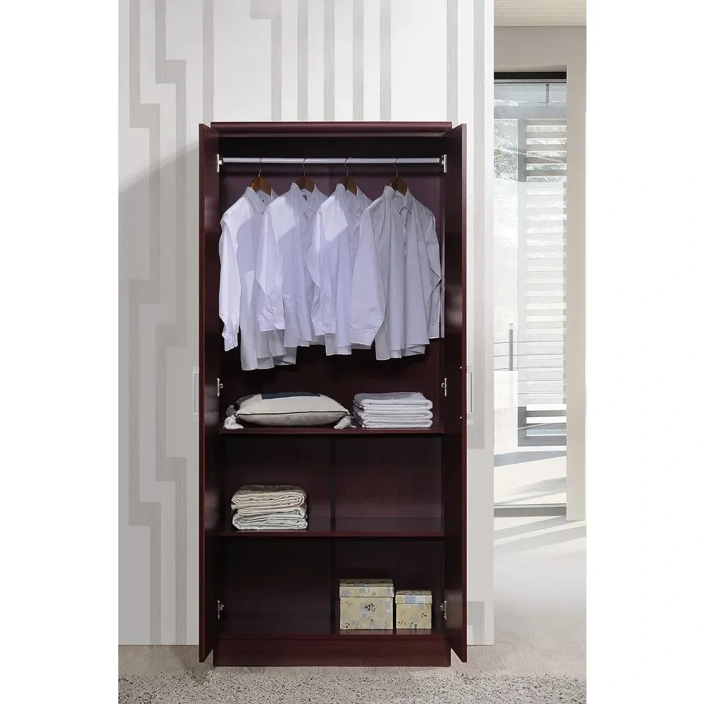 2 Door Wardrobe with Adjustable/Removable Shelves & Hanging Rod, Mahogany