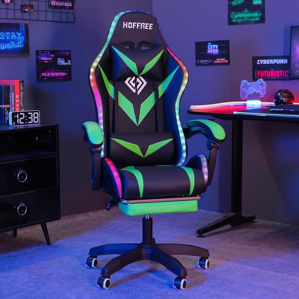 Silla Gaming con Masaje y Luces LED Sillas Ergonómicas para Videojuegos