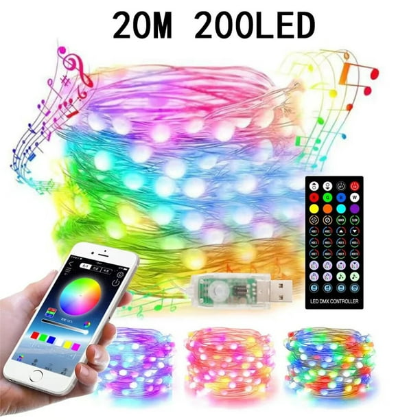 Guirnalda de luces LED de Navidad, lámpara de cortina de boda con Control remoto, USB, compatible con Bluetooth, 5/10/20M