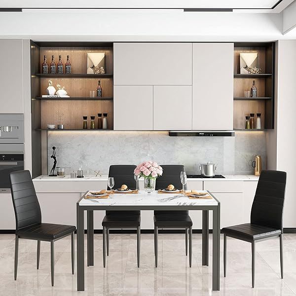 Juego de mesa de comedor para 4, 5 piezas de mármol DiningTableSet