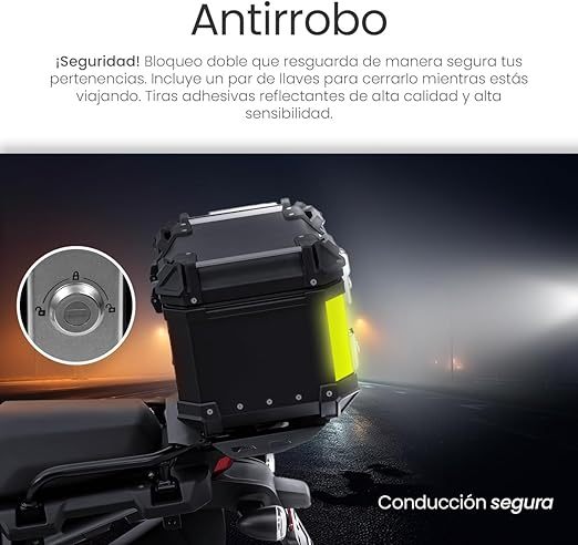 Cajuela Profesional para Motocicletas, Maletero de Moto con Interior Forrado de Vinil, Cerradura de Doble Bloqueo, Esquinas Reforzadas, Medidas: 42cm X 34cm, Incluye Material de Montaje