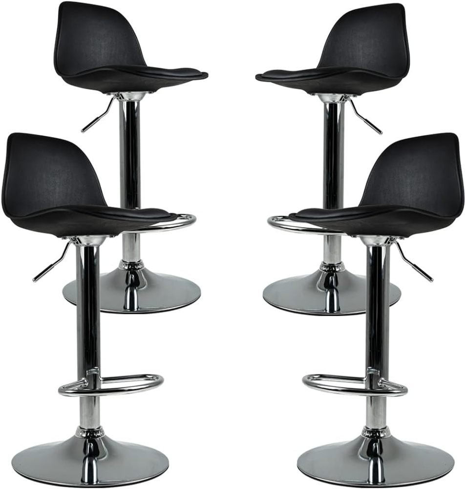 Juego de 4 Sillas para Bar con Reposapiés y Respaldo Medio | Taburetes Giratorios para Barra, Restaurantes, cocinas, con Altura Ajustable, Cómodas y Acolchadas(Negro1)