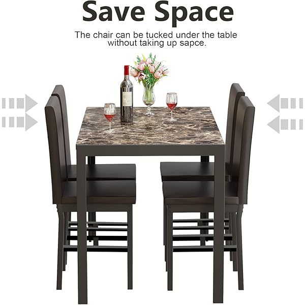 Juego de mesa de comedor para 4, 5 piezas de mármol DiningTableSet