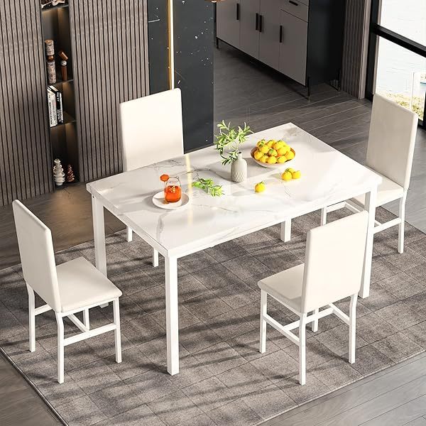 Juego de mesa de comedor para 4, 5 piezas de mármol DiningTableSet