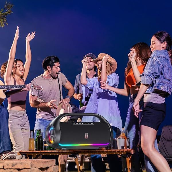 Altavoz Bluetooth, altavoz Bluetooth portátil resistente al agua con graves potentes y luces LED