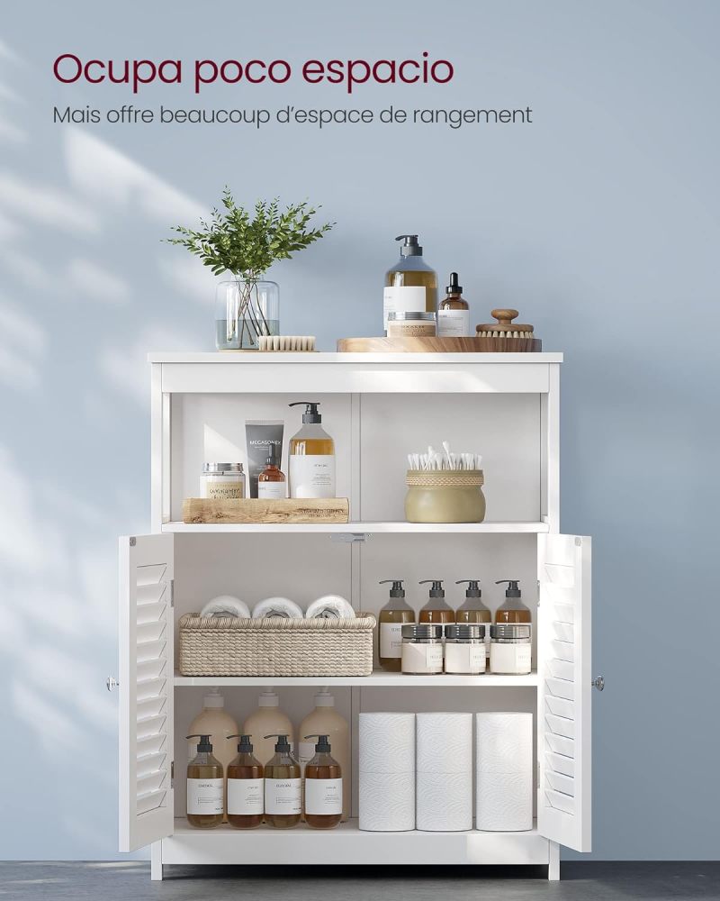 VASAGLE UBBC40WT - Mueble de baño no Empotrado, con Puertas de Doble obturación y Estante Ajustable, para baño, Sala de Estar, Entrada, Cocina, Color Blanco