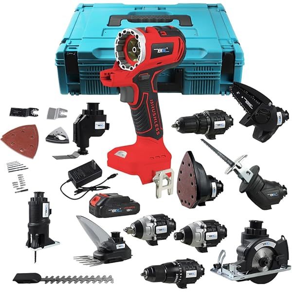 Kit combinado de herramientas eléctricas inalámbricas, 12 herramientas MAX MATRIX de 18 V, con taladro, 2 baterías de 2.0 Ah y 1 cargador (negro y rojo) 12-Tool Set Black Red