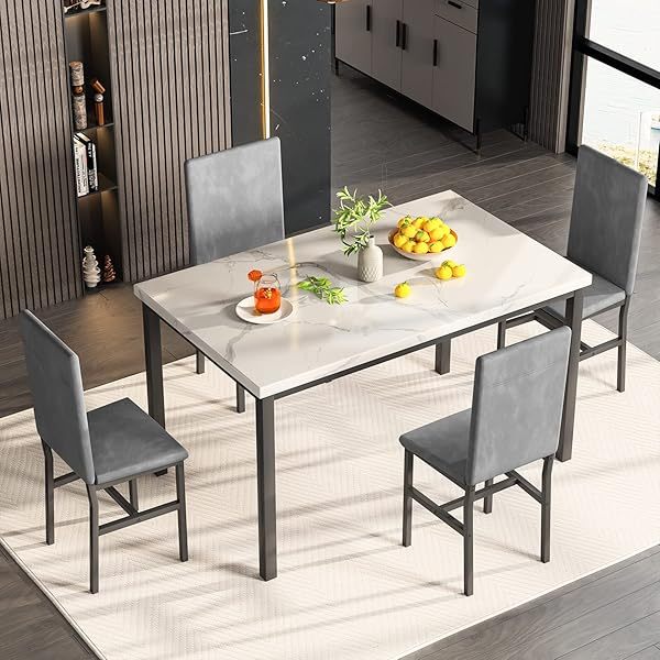 Juego de mesa de comedor para 4, 5 piezas de mármol DiningTableSet
