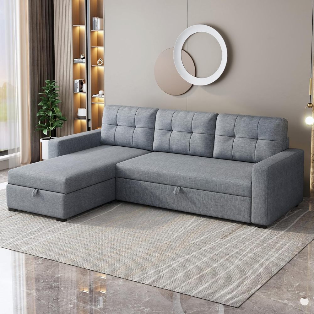 Sofá cama, sofá extraíble en forma de L con chaise longue con espacio de almacenamiento