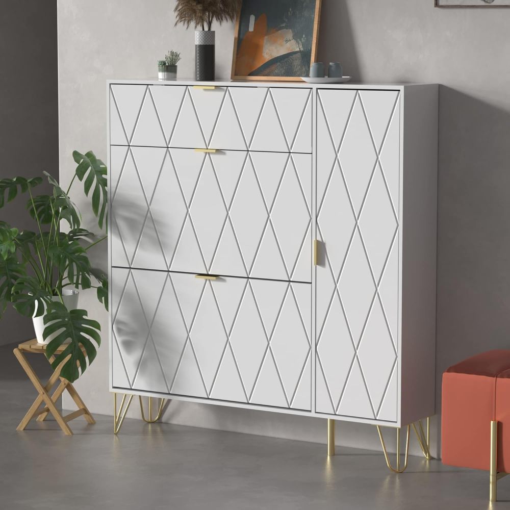 Shoes Storage Cabinet with 3 Flip Drawers & Boot Rack,Freestanding Modern Shoes Organizer with Metal Legs, Black Entryway Shoe