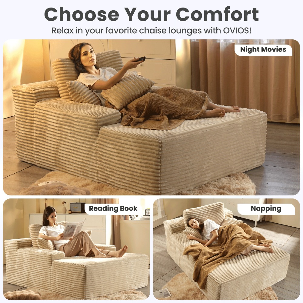 Sillón Chaise Lounge Gigante Ovios 170x122cm - Sofá Cama Ultra Cómodo de Pana, Sin Montaje, Para Salón