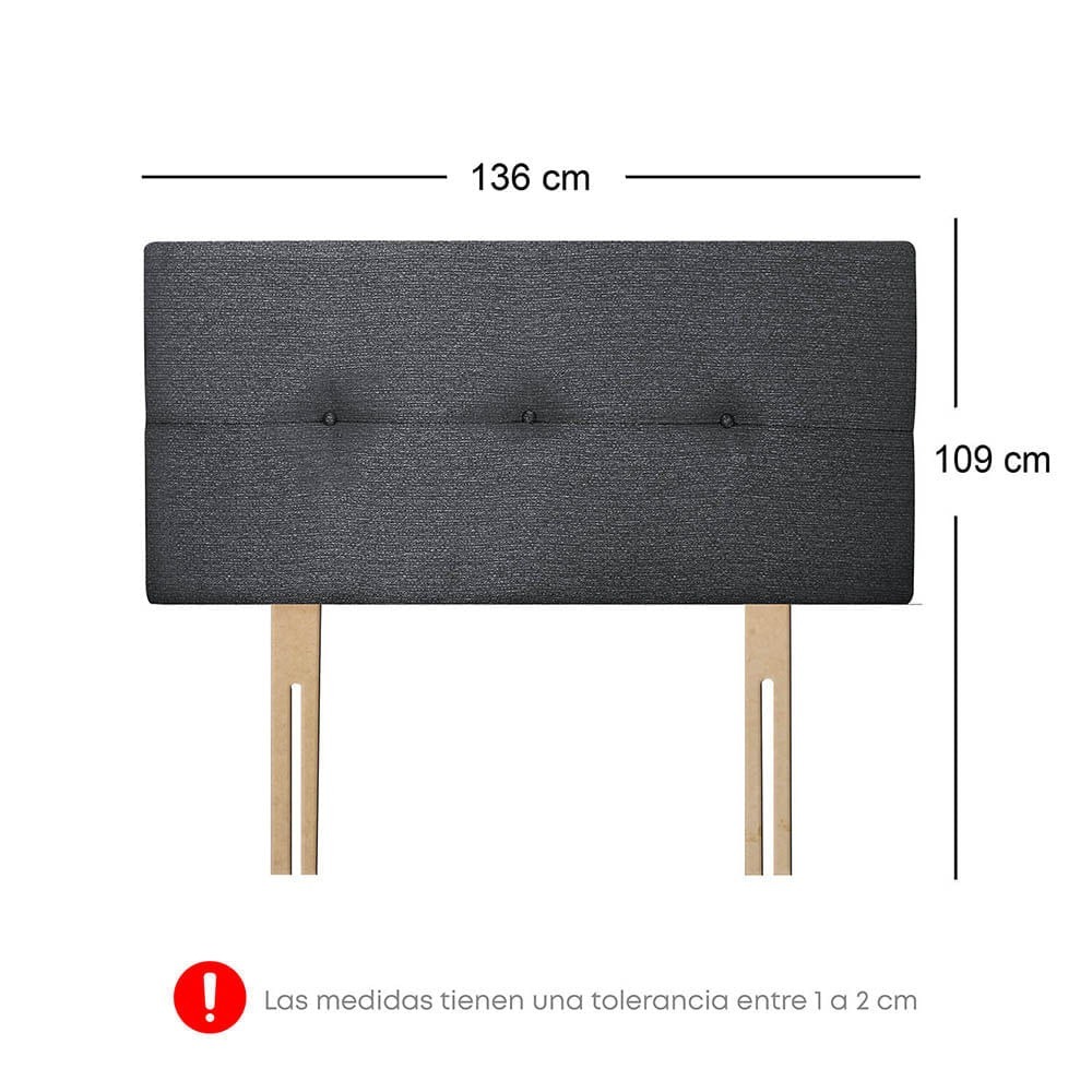 Dormitorio Acqua 2 Plazas + Velador Turin Beige + Respaldo Gris