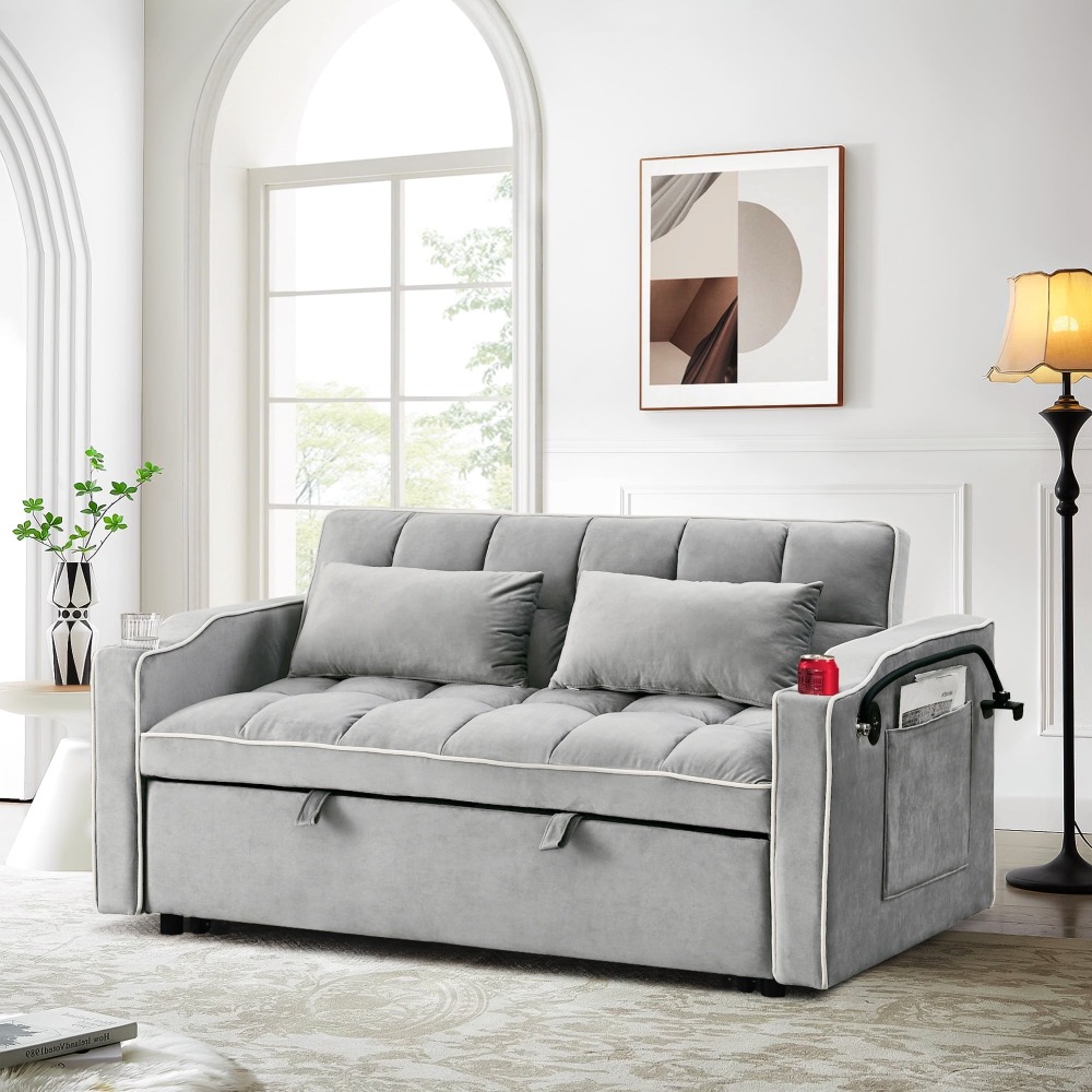 Sofá Cama Convertible 3 en 1, Loveseat Cama Nido con Soporte para Teléfono