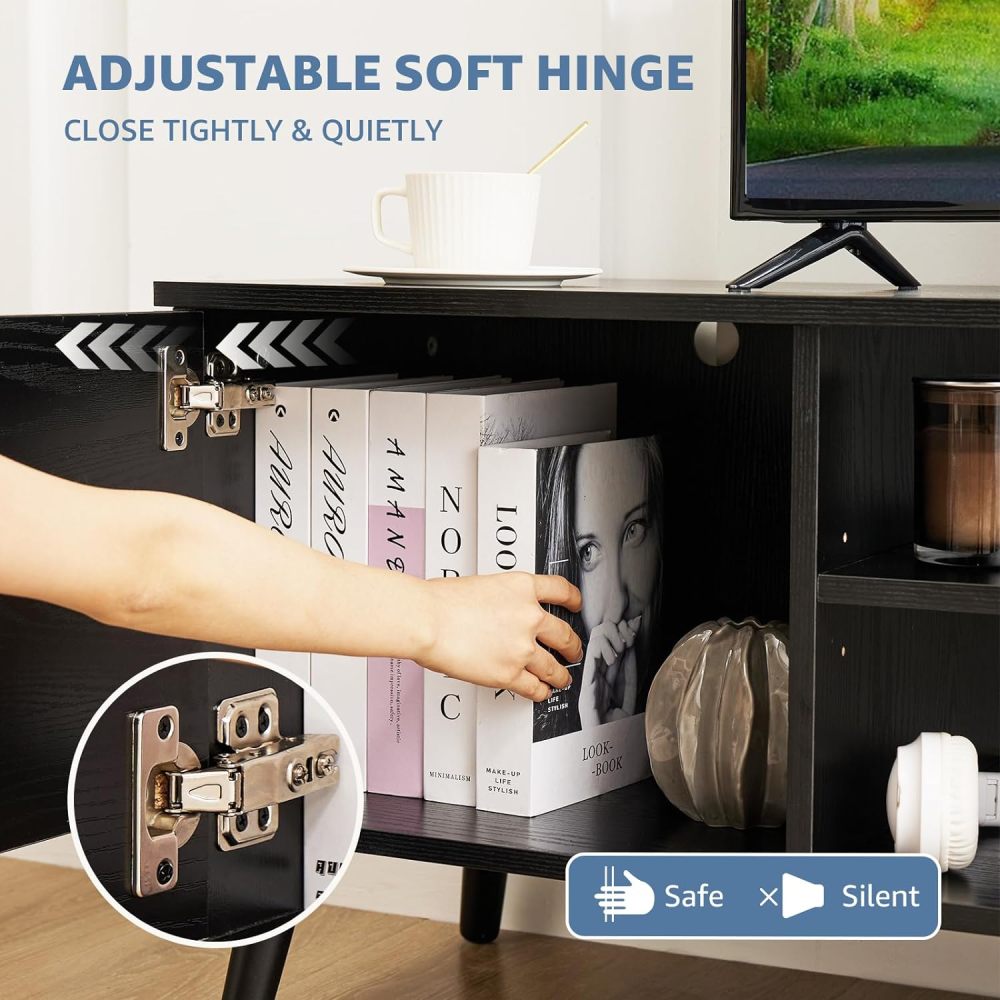 Soporte de TV para TV de 55 a 60 Pulgadas, Centro de Entretenimiento con clóset de Almacenamiento, Mesa Moderna de Consola Multimedia de Mediados de Siglo, bisagra Ajustable, Muebles de