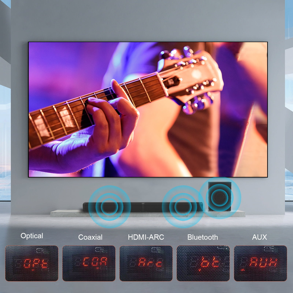 Barra de sonido con subwoofer, barras de sonido separables de 2.1 canales para TV, sonido envolvente 3D opcional, Bluetooth/HDMI-ARC/AUX