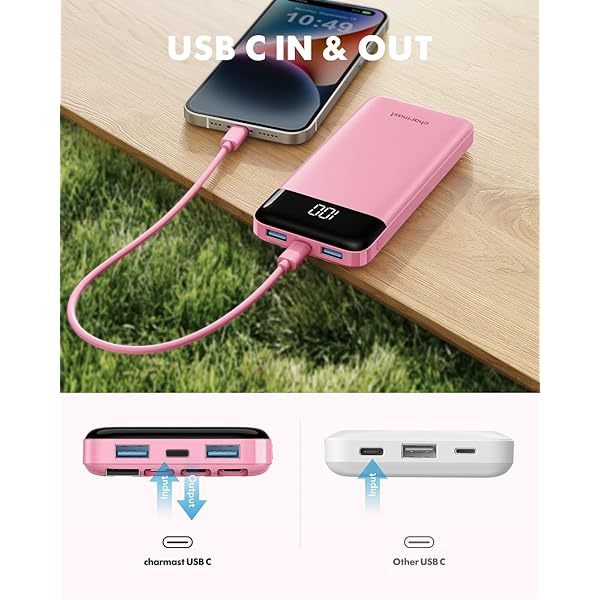 Portable Charger with Built in Cables, Portable Charger with Cords Wires Slim 10000mAh Travel Essentials Battery Pack 6 Outputs 3A High Speed Power Bank for iPhone Samsung Pixel LG Moto iPad A-Black