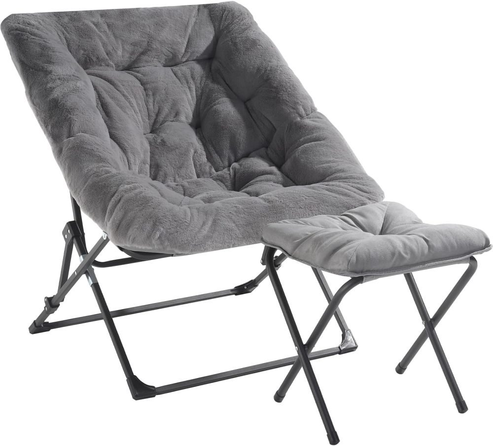 OAKHAM Comfy Saucer Chair,Folding Faux Fur Lounge Chair for Bedroom and Living Room,Flexible Seating Chair for Kids Teens Adults