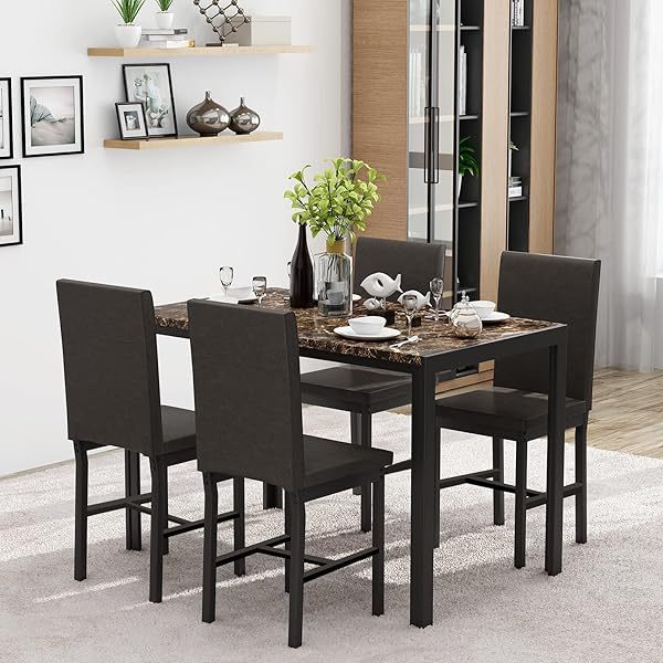 Juego de mesa de comedor para 4, 5 piezas de mármol DiningTableSet