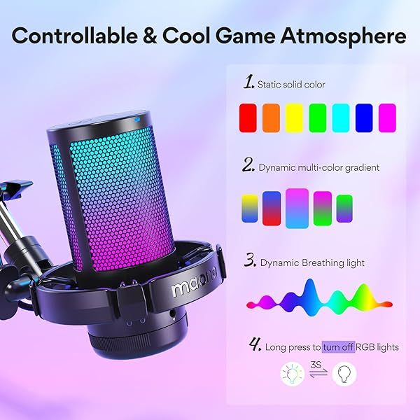 Micrófono USB para juegos, micrófono de condensador con cancelación de ruido, silenciador, ganancia, monitoreo y brazo articulado para transmisión