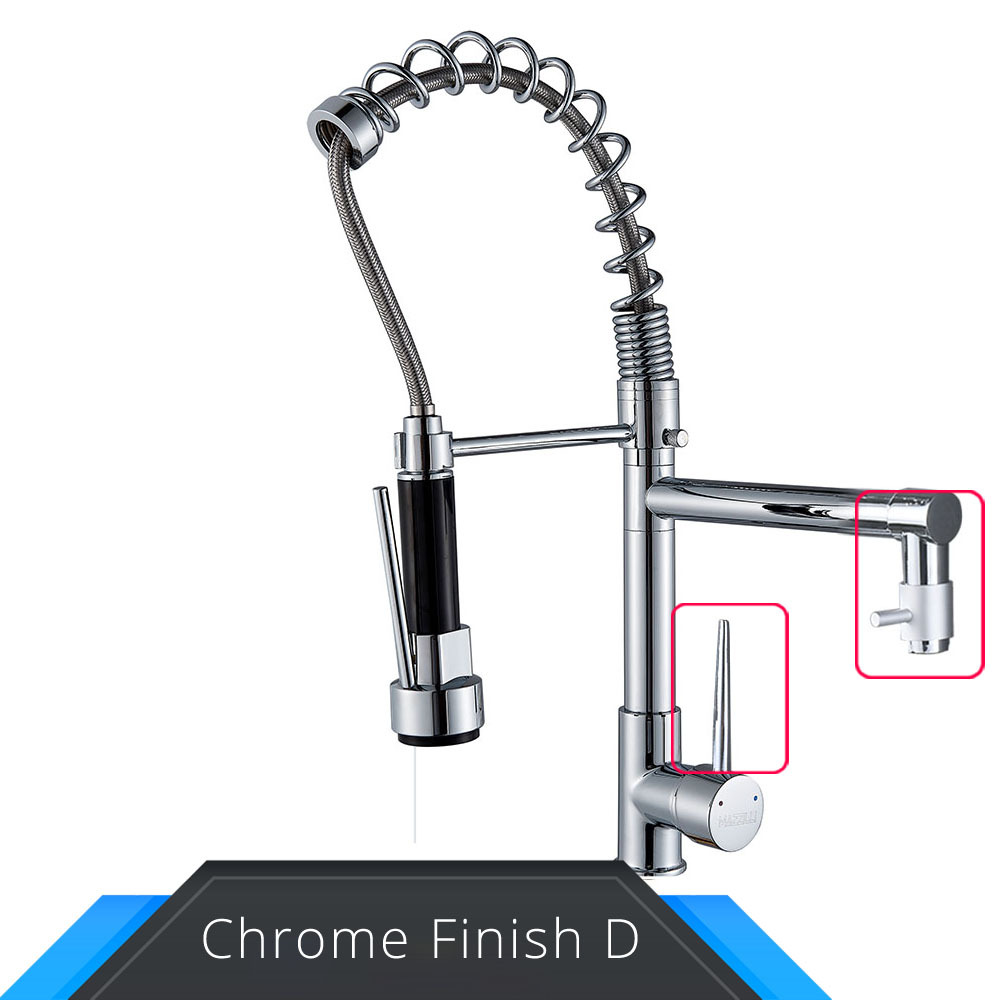 Grifo de cocina desplegable con resorte dorado y negro y rosa, mezclador de agua fría y caliente, grifo tipo grúa