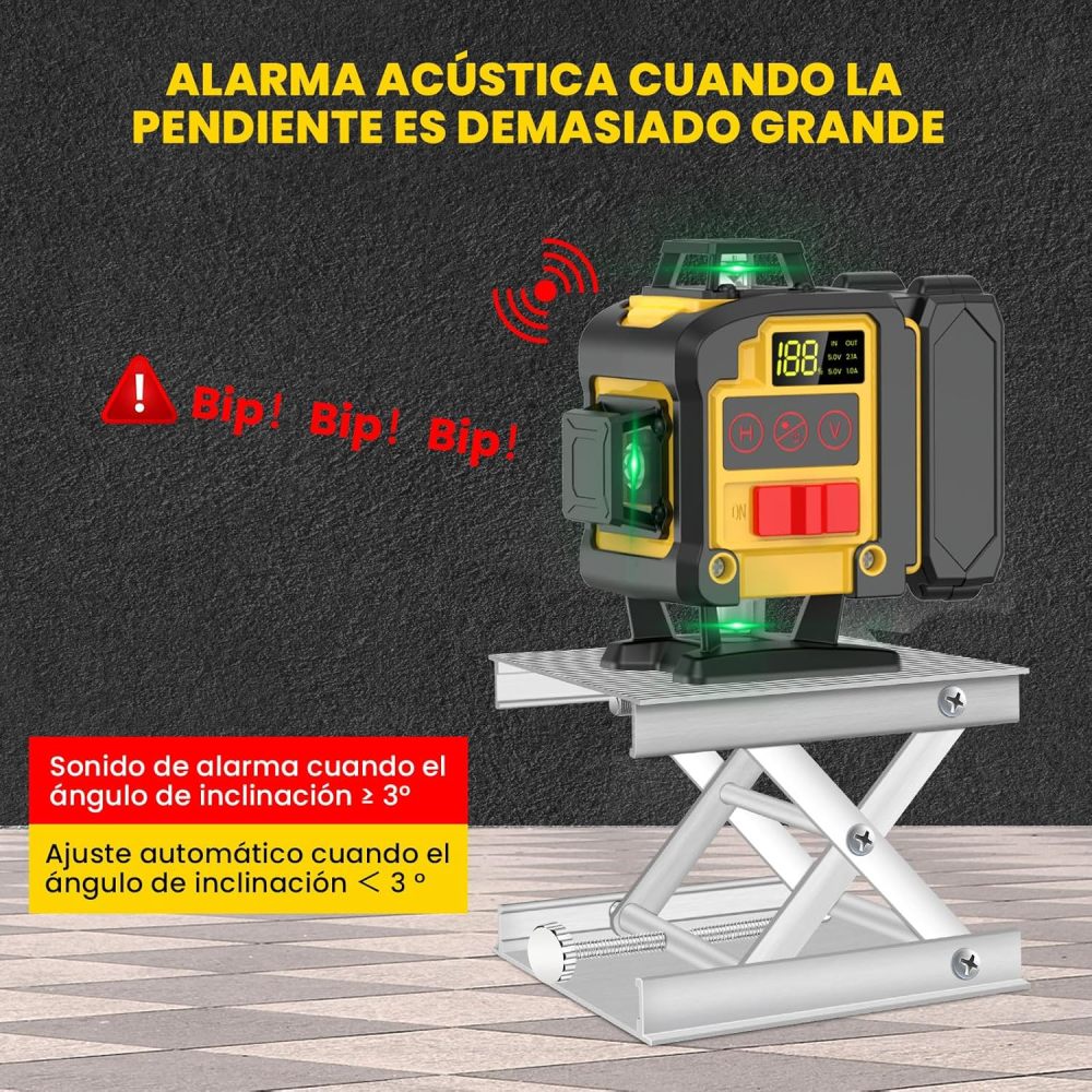 Nivel láser autonivelante con trípode, nivel láser 4D de 16 líneas, nivel láser en cruz verde de 360°, nivel autonivelante con mando a distancia, soporte y caja de herramientas