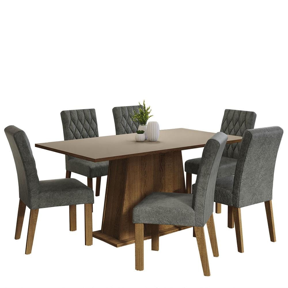 Juego De Comedor Britney Con 6 Sillas Marrón/Crema/Plata