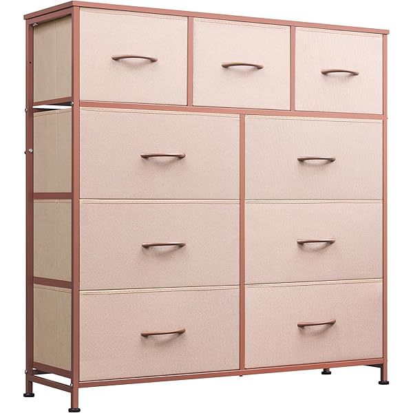 Cómoda con cajones, torre de almacenamiento de tela para dormitorio, entrada, armario, unidad organizadora de arcón alto con contenedores de tela, estructura de acero,