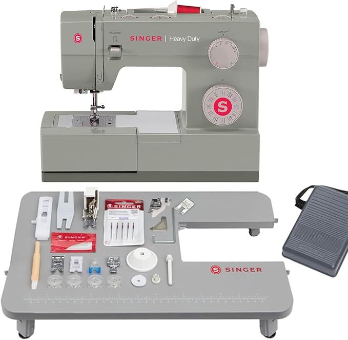 Paquete de día festivo resistente 4452 - Máquina de coser resistente con mesa de extensión y 2 prensatelas | Motor fuerte, 110 aplicaciones de puntadas, marco de metal completo, ojal de 1 paso