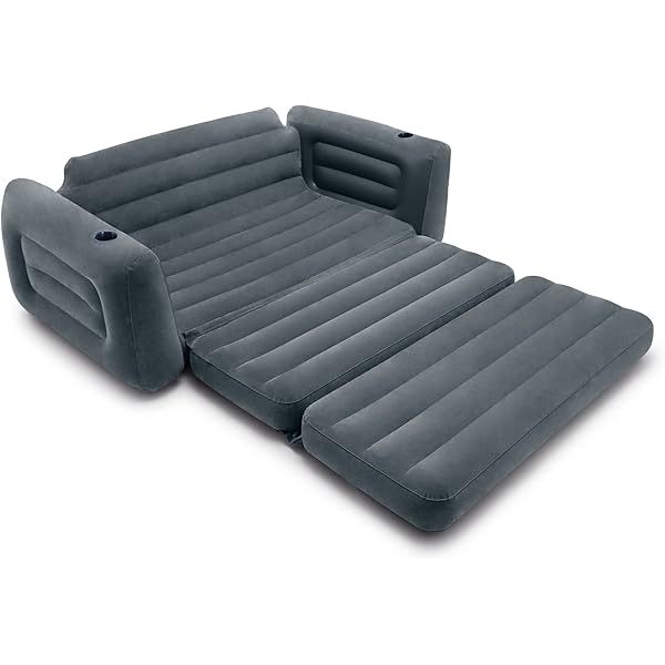Sofá inflable extraíble: portavasos incorporado, superficie aterciopelada, válvula 2 en 1, se pliega de manera compacta, tamaño Queen de 46" x 88" x 26"